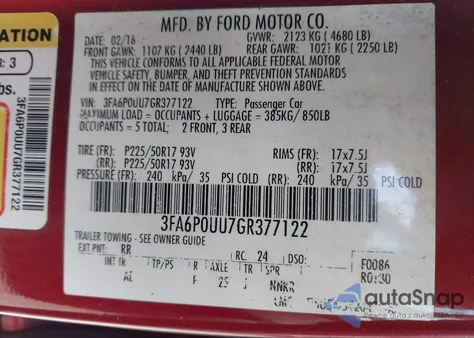 2016 Ford Fusion Hybrid S from USA, damaged, VIN 3FA6P0UU7GR377122